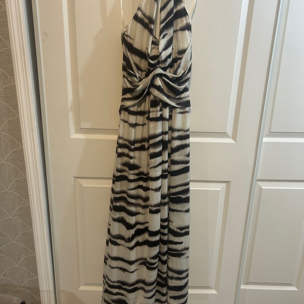 Boston Proper Black and White Ruched Halter Maxi Dress